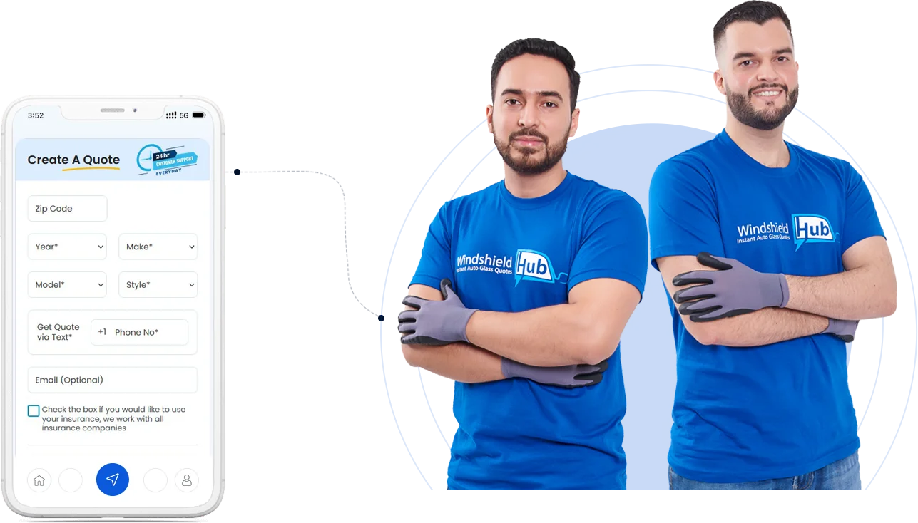 WindshieldHUB auto glass technicians and instant online quote form for auto glass services in Washington, DC