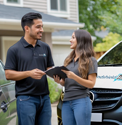 WindshieldHUB mobile auto glass team reviewing windshield replacement details with driver in Redondo Beach