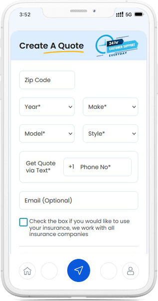 WindshieldHUB mobile form to get instant quotes for windshield chip or crack repair